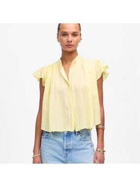 NWT Madewell Yellow Shirred Lace-Trim Top - Size: Small